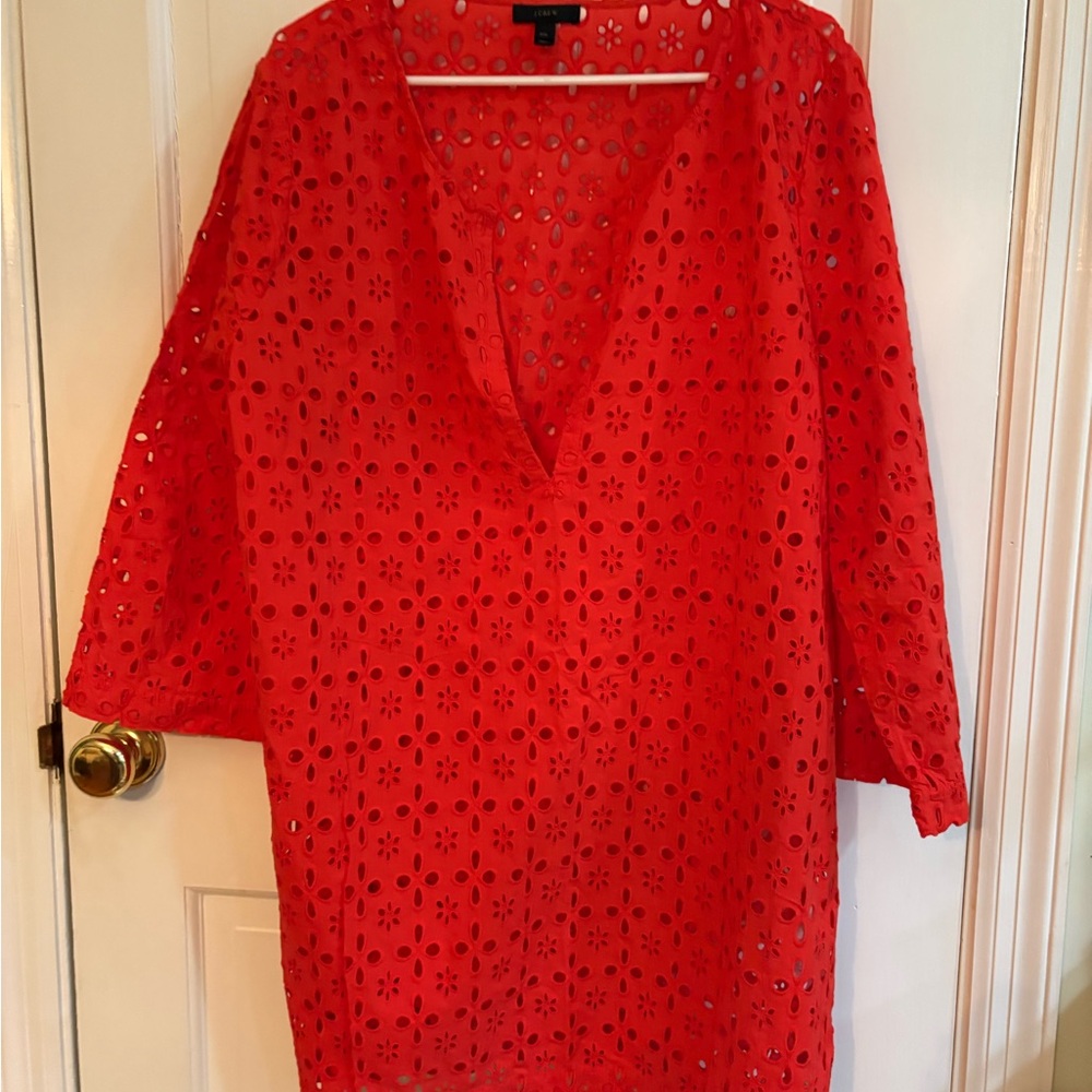 ON SALE!! J. Crew orange red coral Eyelet Tunic xxl